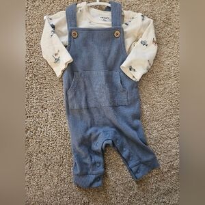 Carter's Denim Blue Overalls with Cream Print Top